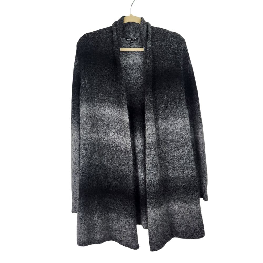Eileen Fisher Gray Ombre Open Long Cardigan Mohair Wool Blend Size XS